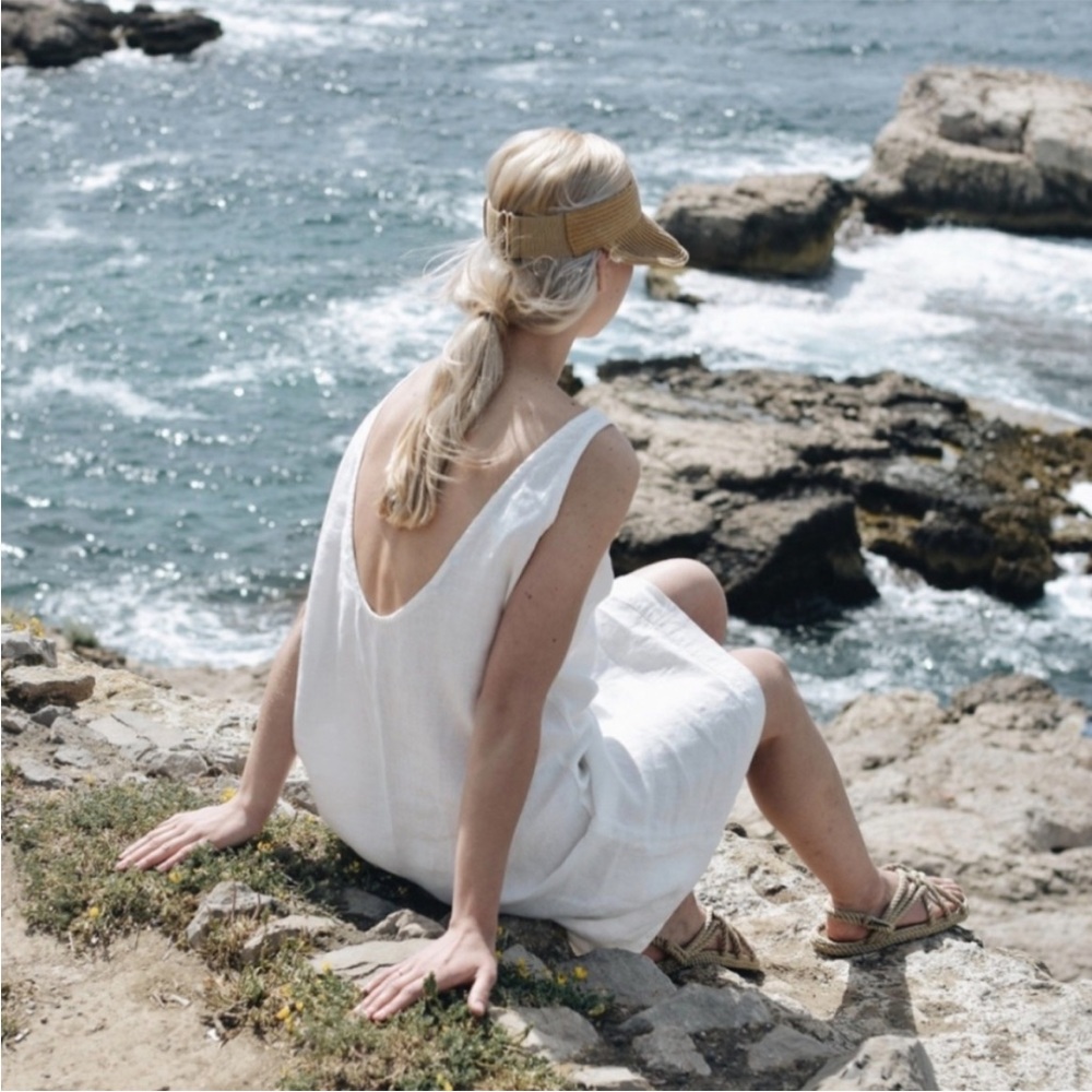 Elegant Beige Linen Summer Dress